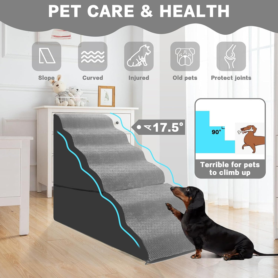 MALOROY Dog Stairs for High Beds 30-36 inches Tall