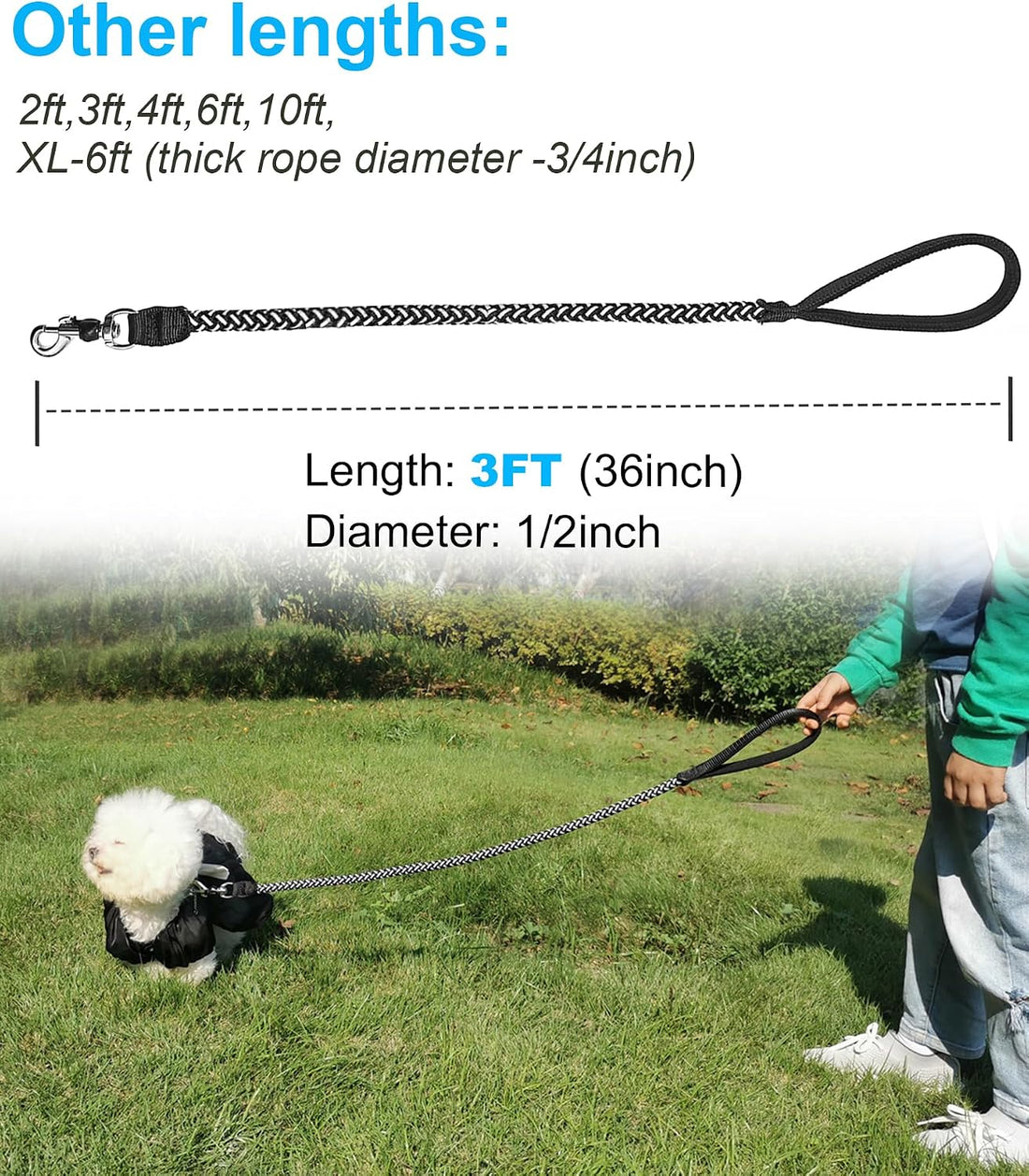 Reflective Dog Leash 2/3/4/6/10ft Braided 1/2" Strong Nylon Rope