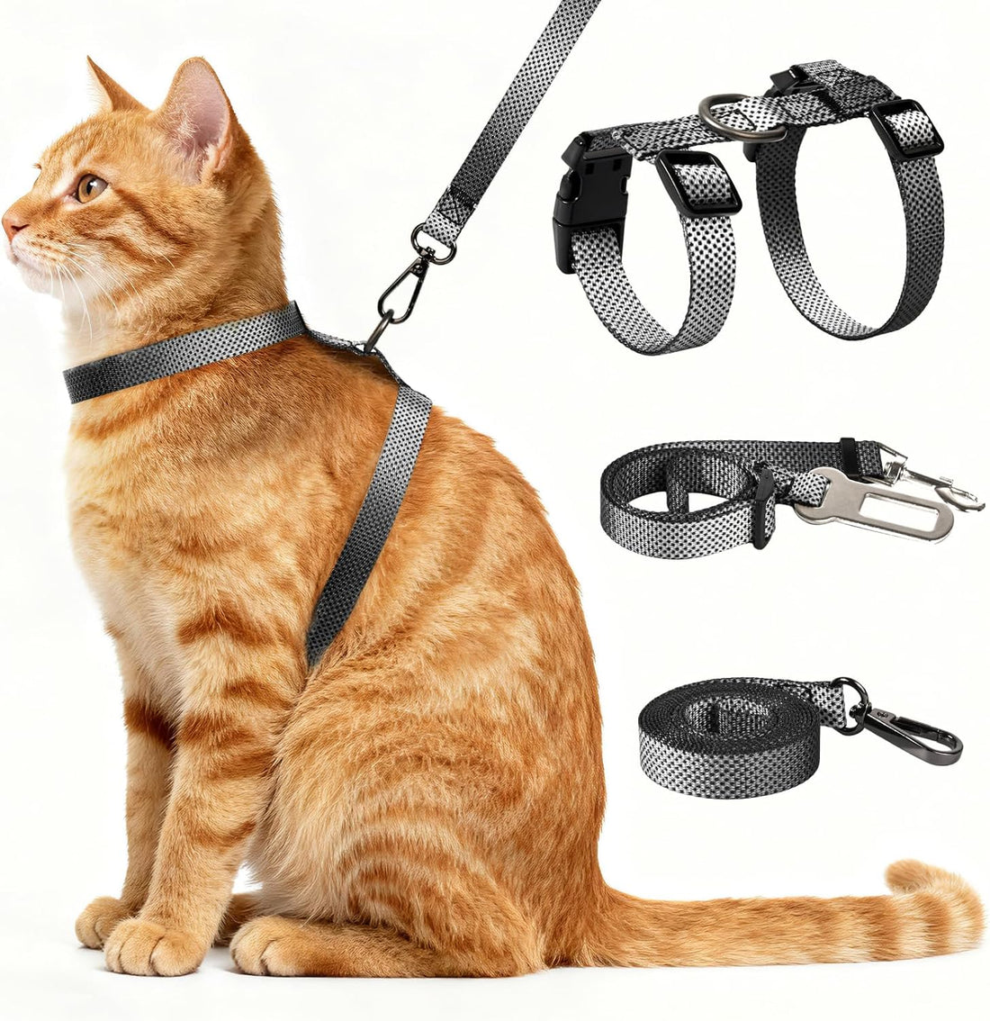 Cat Harness and Leash Set, 3-in-1 Escape Proof Adjustable