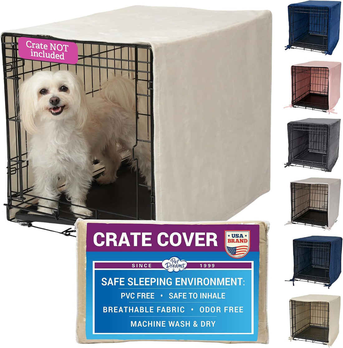 Pet Dreams Dog Crate Cover, Ivory, Small, 24"