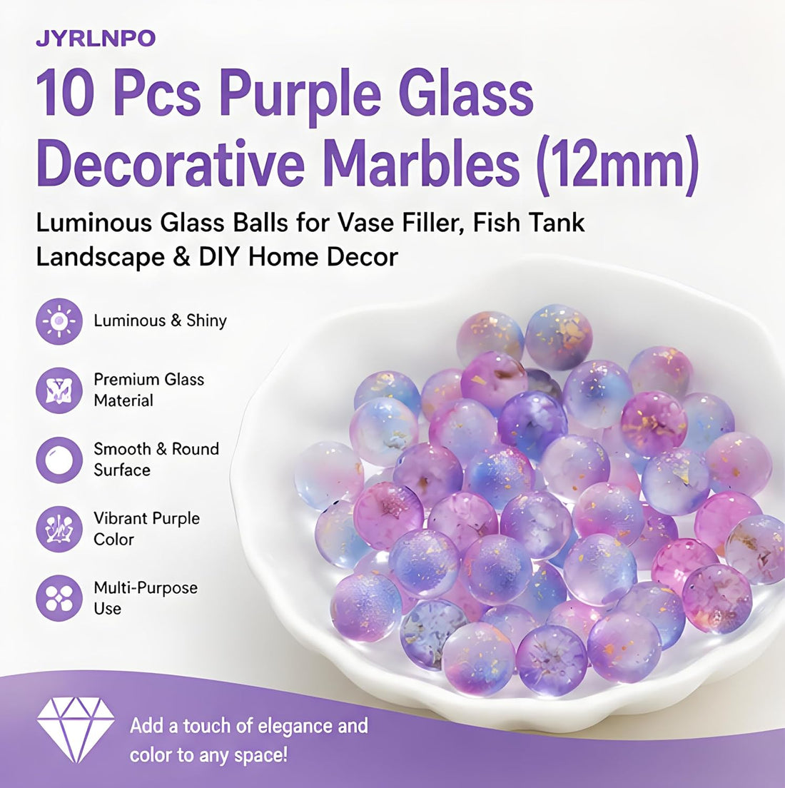 10 Pcs Purple Glass Marbles 12mm for Vase and Aquarium Decor ﻿