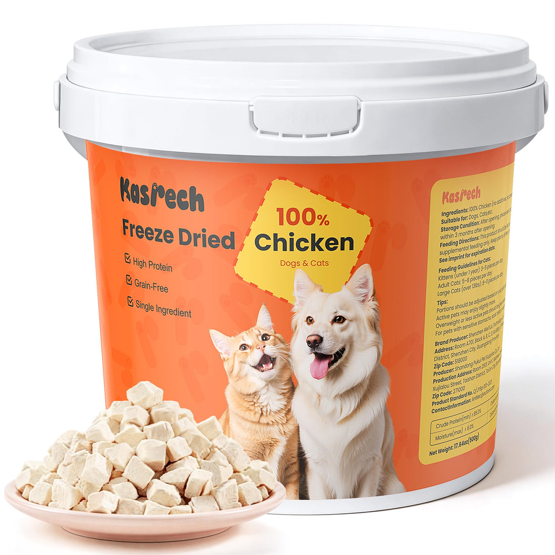 Kasrech Freeze Dried Chicken Treats for Cats & Dogs, 17.64 oz