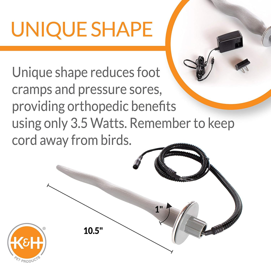 K&H Bird Heater, Thermo-Perch for Cage, Small 1x10.5in 12V, Gray