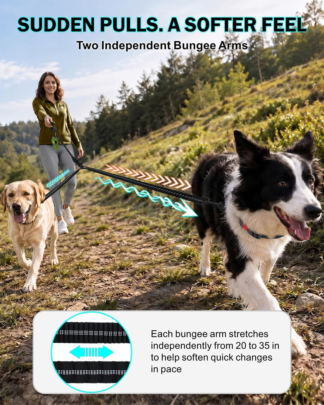 Taglory Double Dog Leash for Two Dogs No Tangle, Bungee Extension