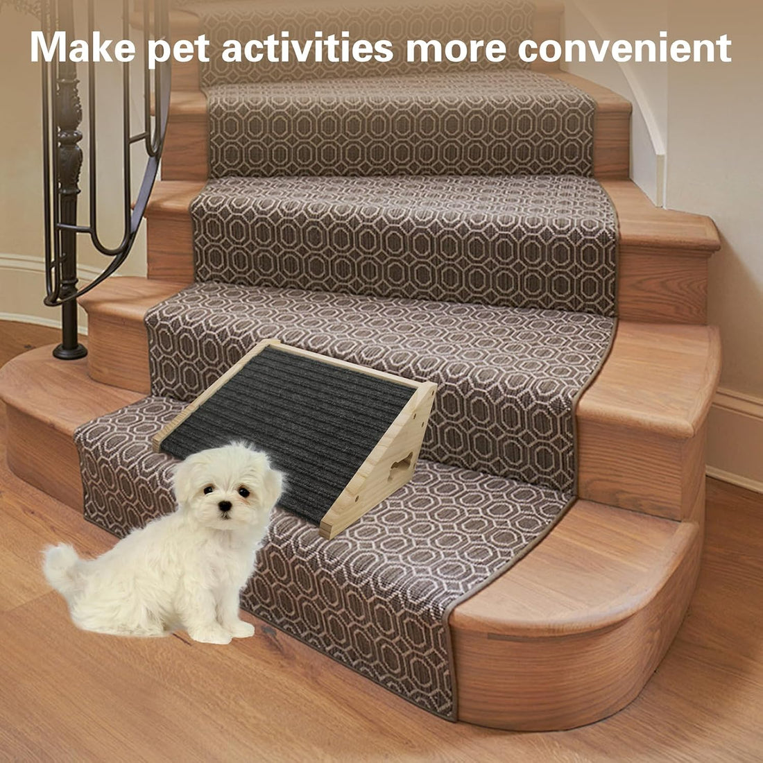 Dog Ramp for Stairs, Wooden Low-Angled Pet Ramps
