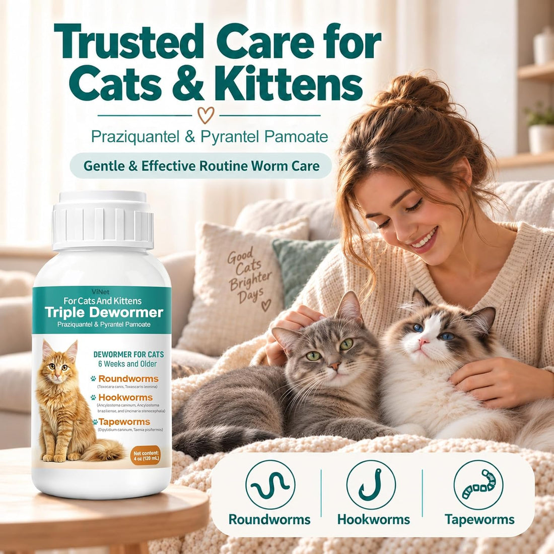 Cat Dewormer Broad Spectrum Triple Dewormer for Cats for Tapeworms