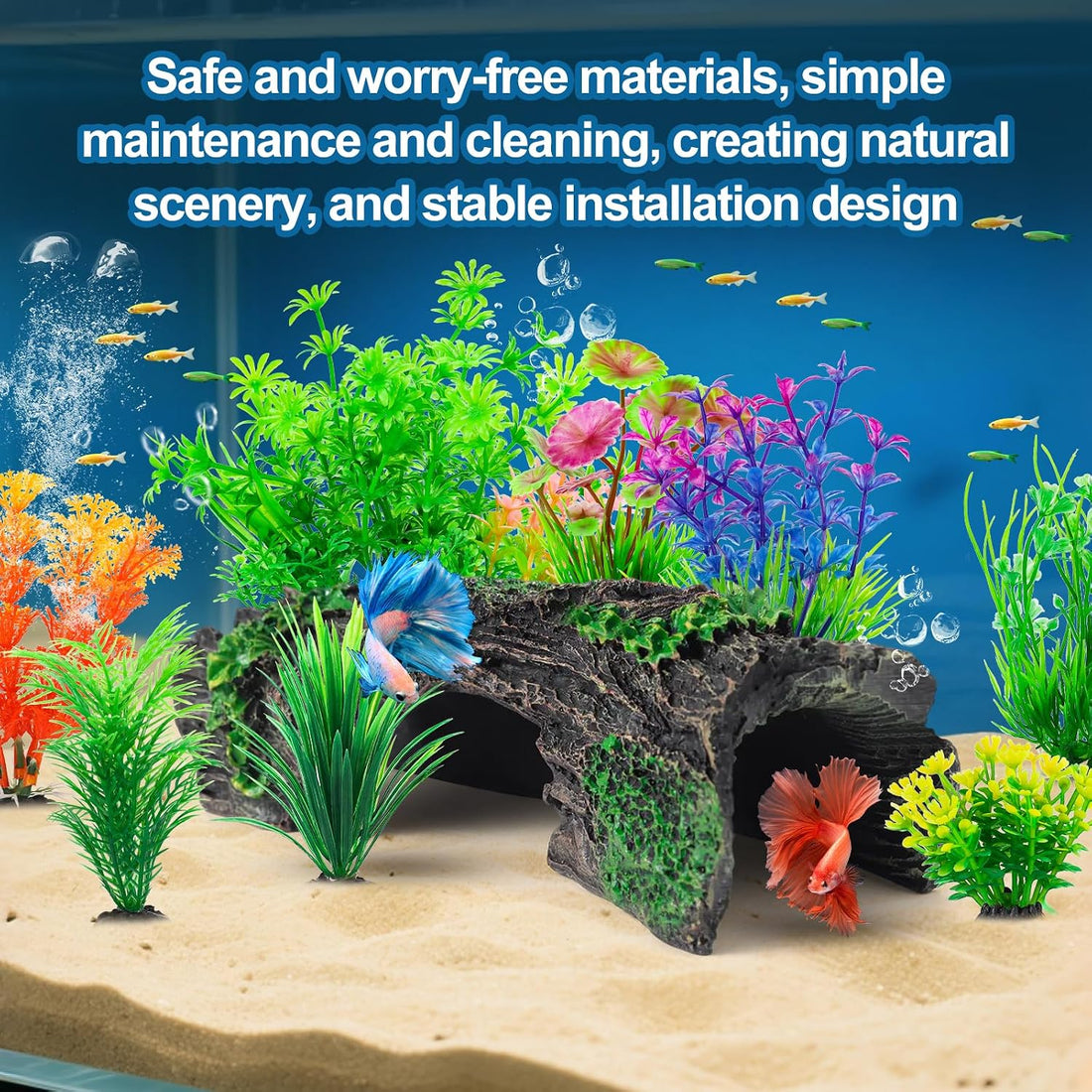 9Pcs Aquarium Decorations Resin Hollow Tree Trunk Ornament Set