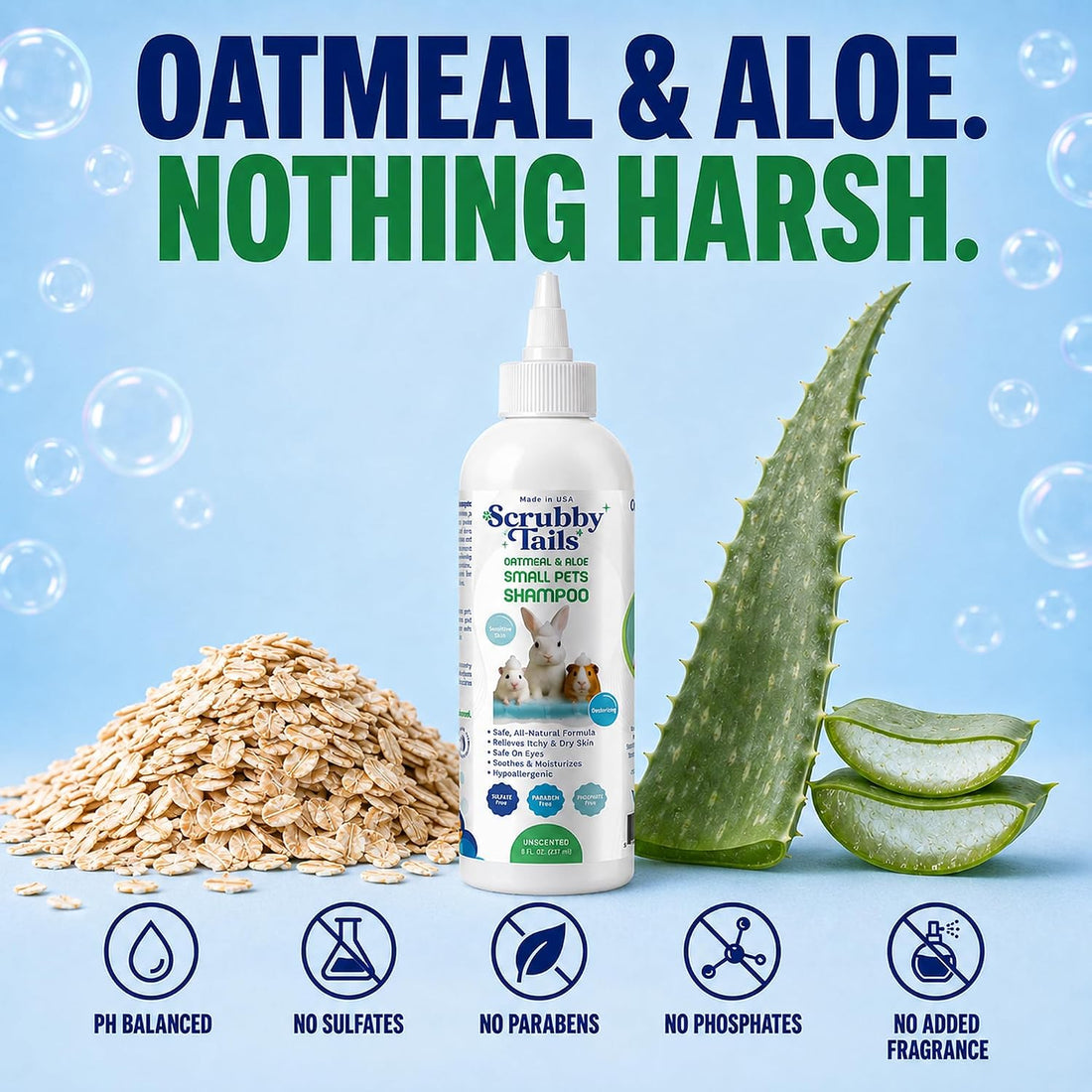 Natural Oatmeal & Aloe Vera Small Pets Shampoo for Guinea Pig, Bunny