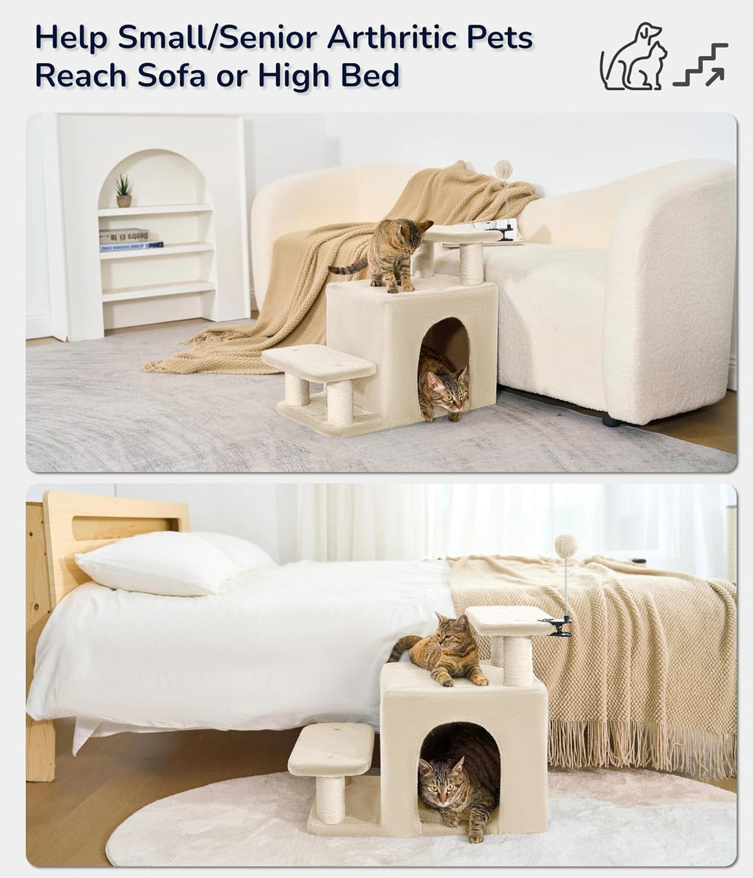 Happi N Pets Cat Stairs for Bed, Stable Pet Step with Condo