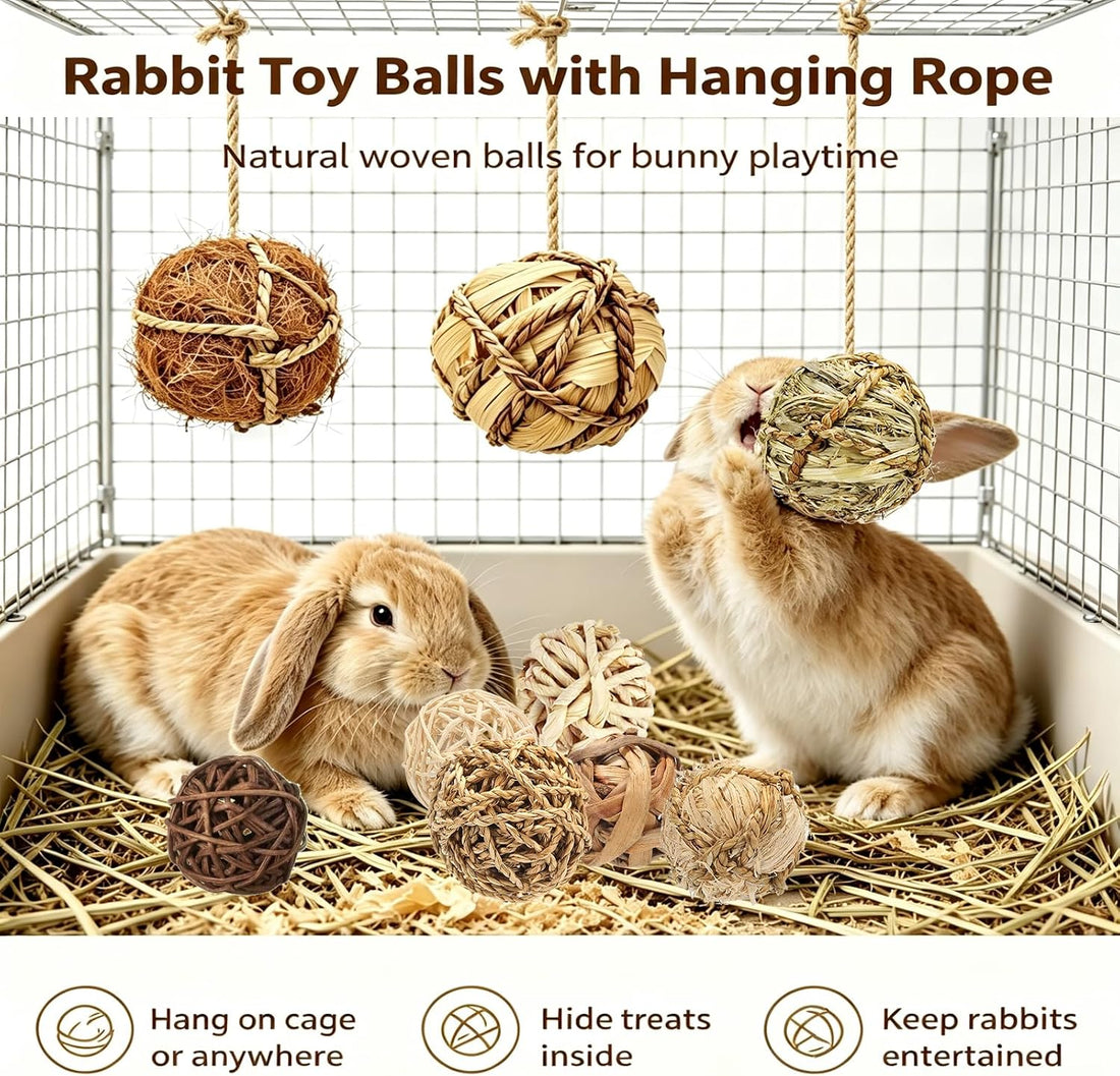 9PCS Bunny Chew Grass Balls with Rope