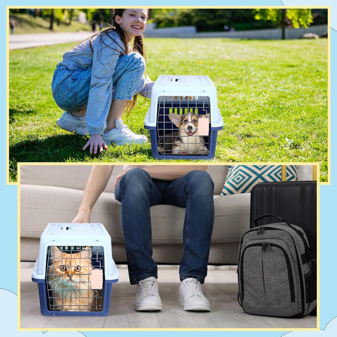 Maxdot 2 Pack 19" Hard-Sided Pet Carrier for Small Dogs and Cats