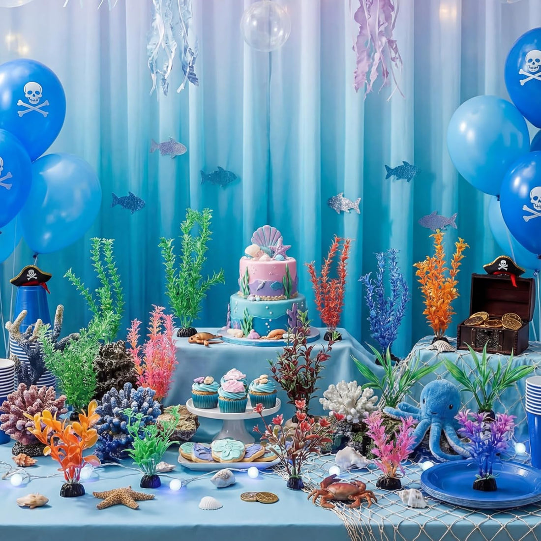 Outus 18 Pcs Artificial Seaweed Plants Ocean Theme Party Table