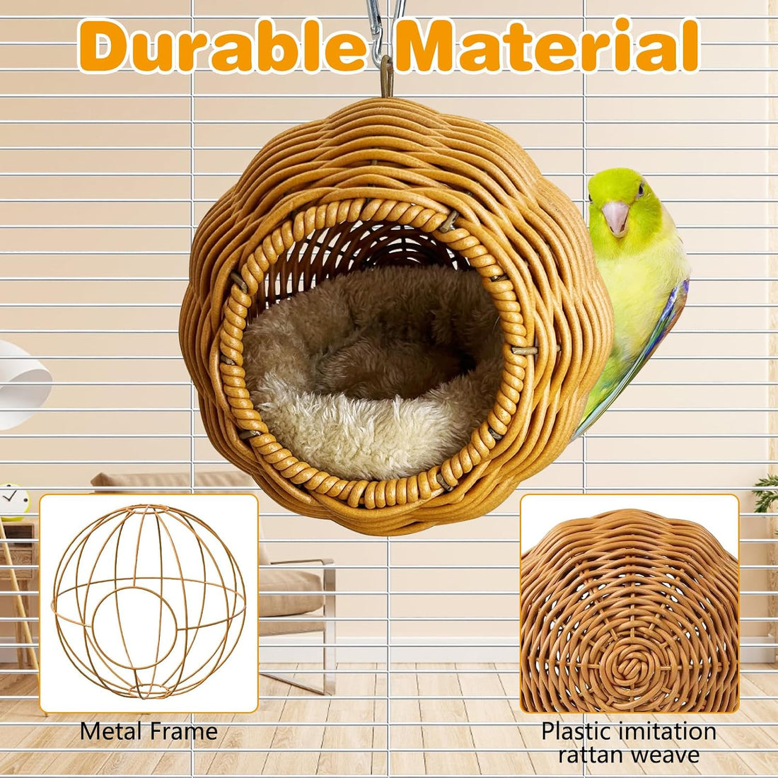 Birds Nest for Cage Rattan Hanging Parakeet House Chewproof