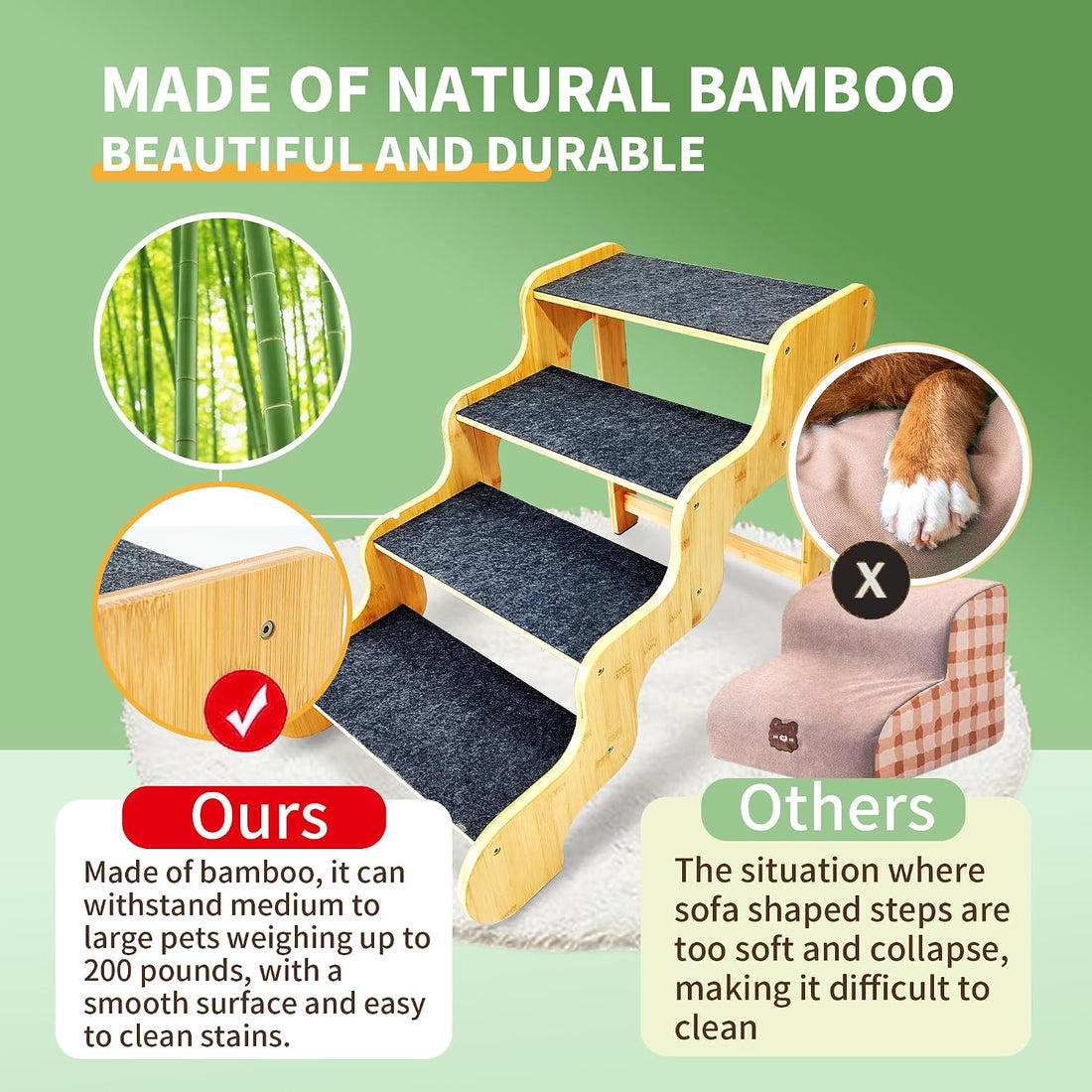 Dog Steps for Bed,Dog Stairs for Large & Oldder Dogs,Bamboo Pet