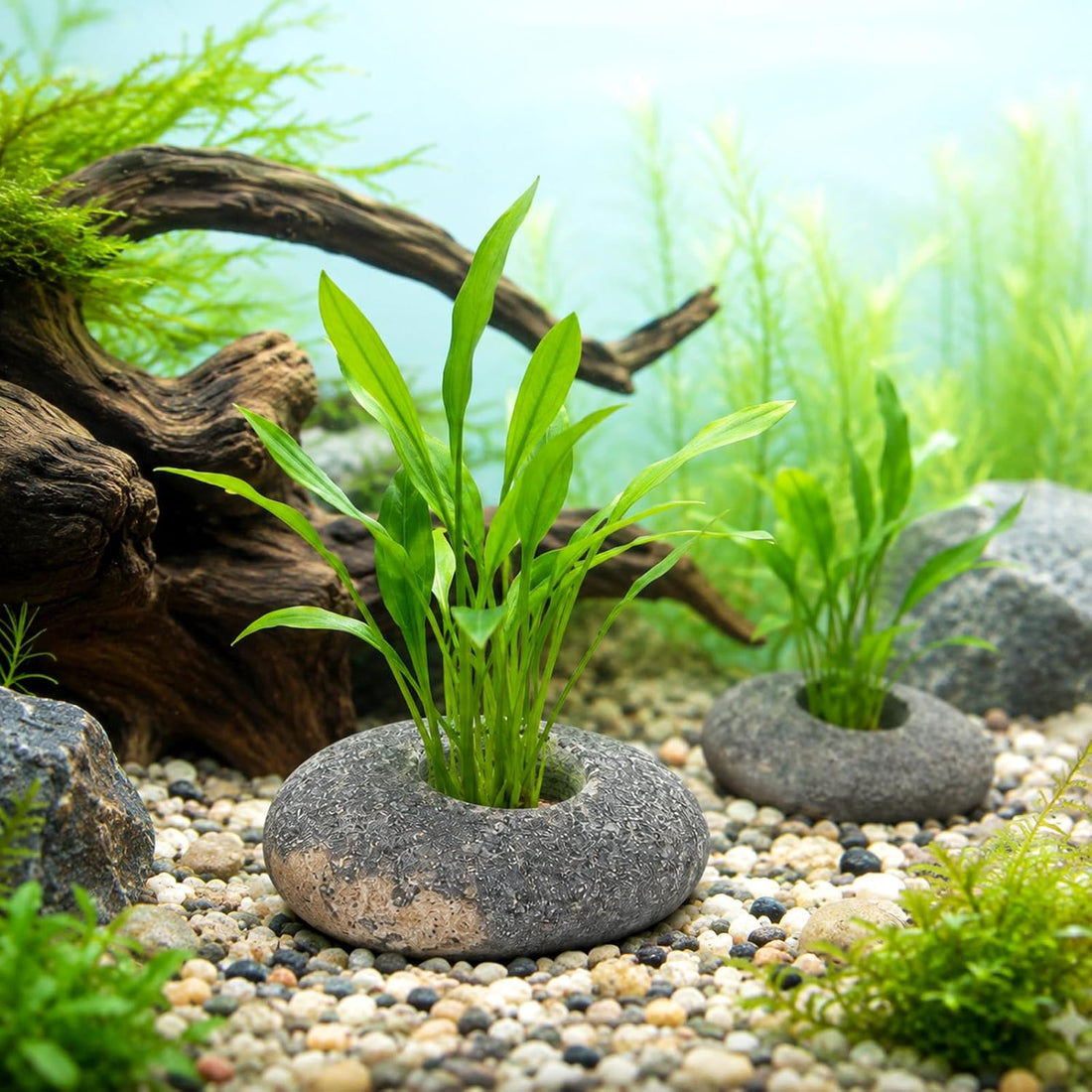 6 PCS Natural River Stone Plant Weights for Aquarium