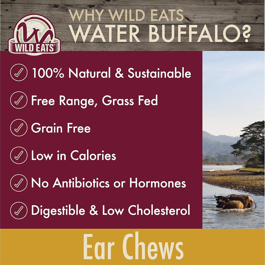 Wild Eats Water Buffalo Ear Dog Chews, 20 Count