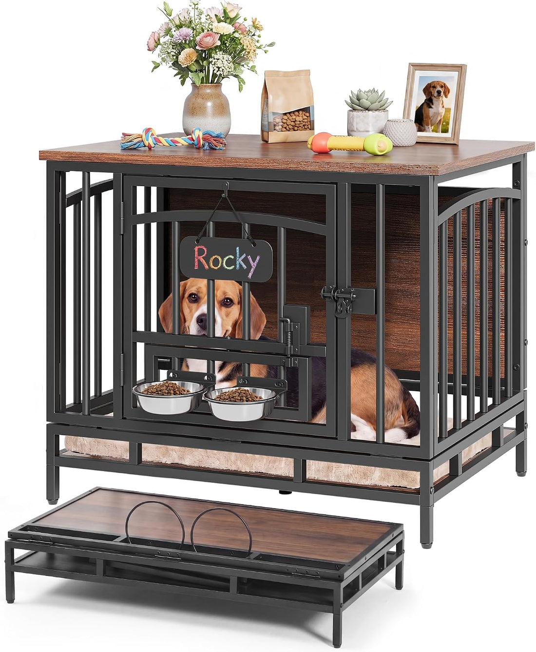 YITAHOME 41.3" Foldable Dog Crate Furniture with 360° Swivel Feeding