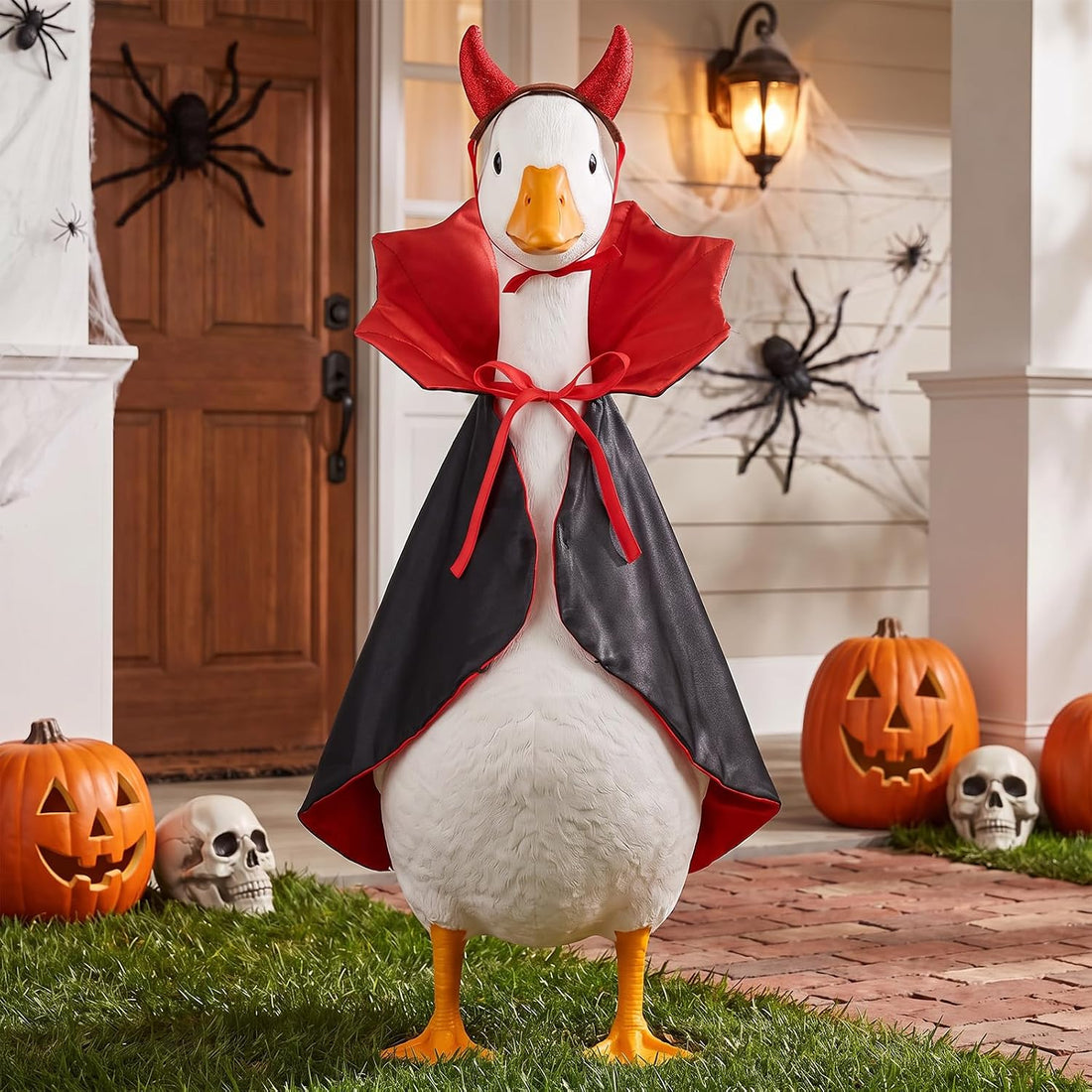 23in Vampire Halloween Porch Goose Outfit Black Red Cape Devil Horns