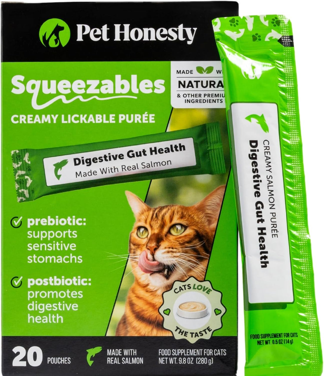 Pet Honesty Vet Backed Cat Probiotics Lickable Puree, Salmon, 20 Ct