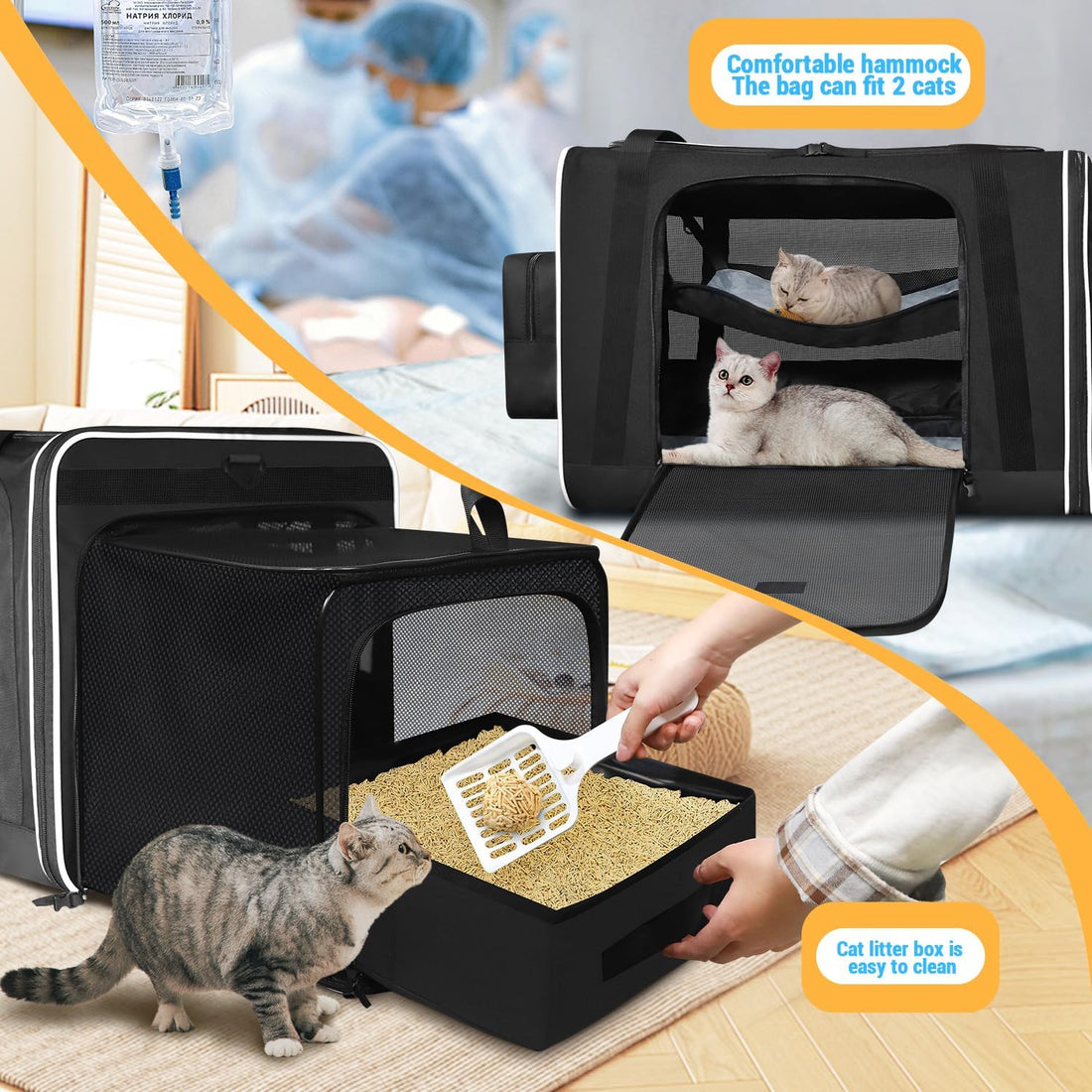 Petskd Side Expandable Extra Large Cat Carrier with Litter Box Area