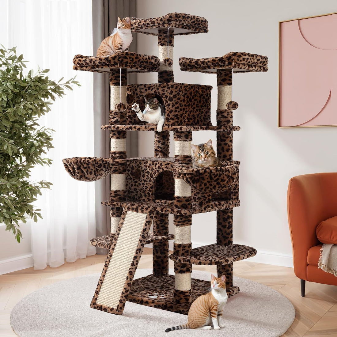 SHA CERLIN 68 Inches Multi-Level Large Cat Tree for Large Kitties/Big