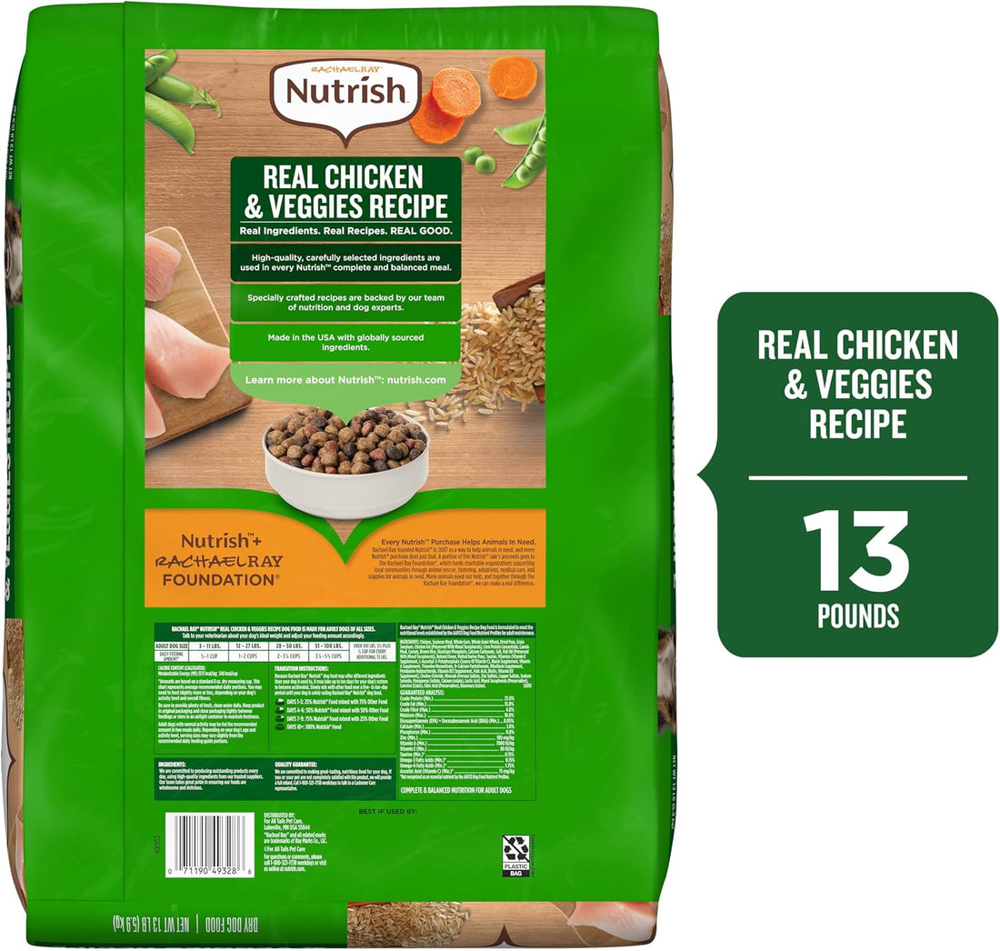 Nutrish Adult Dry Dog Food, Chicken & Veggies, 13 lb. Bag