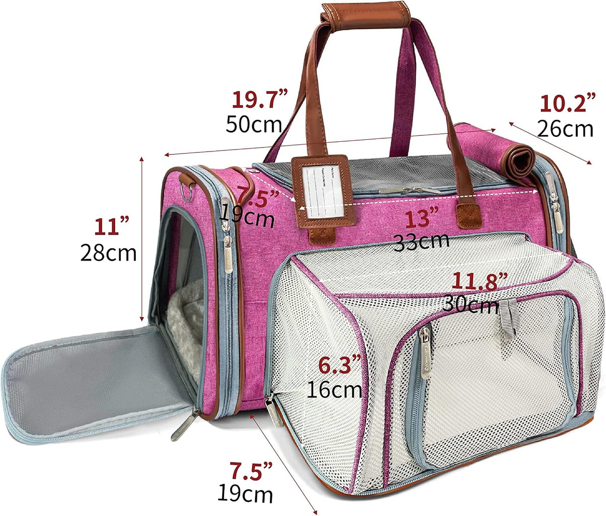 Mr. Peanut's Gold Series Big Apple XL Expandable Airline Capable Soft Sided Pet Carrier, Premium Brand Self Locking Zippers, Plush Faux Fleece Bedding with a Sturdy Plywood Base (Rosa Red)