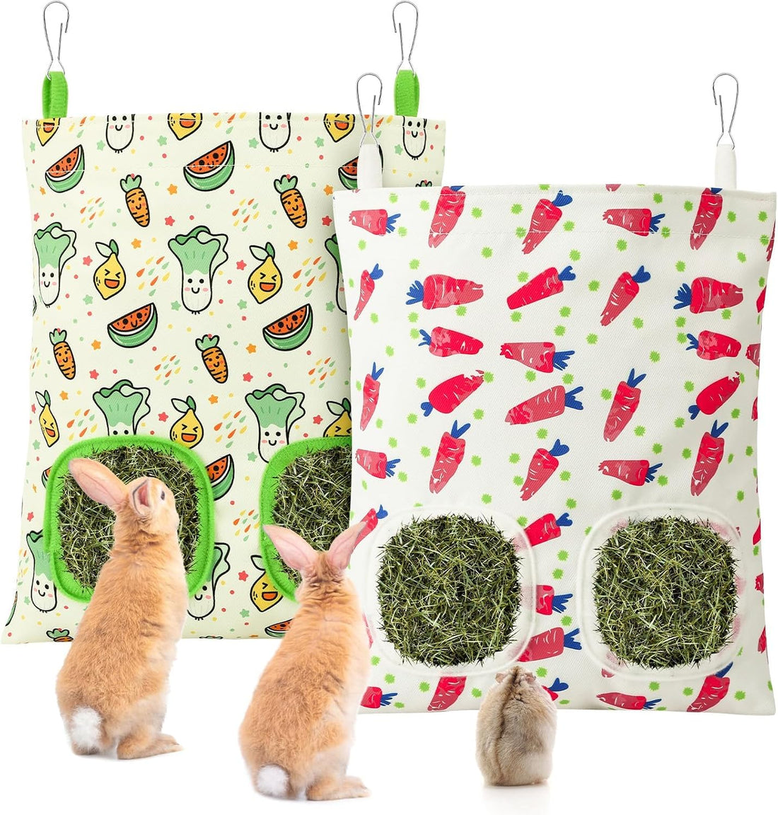 UPINS 2 Pack Guinea Pig Hay Feeder Bag,Bunny Rabbit Cage Bag Hanging