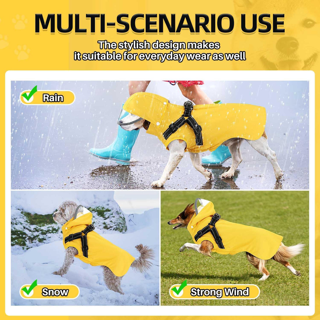Lukovee Dog Raincoat, Waterproof Jacket with Harness & Removable Hood