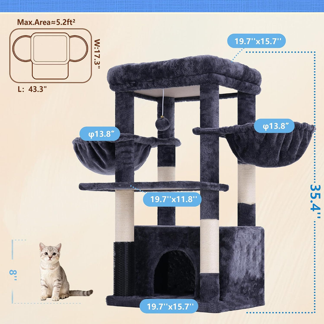 Hey-brother Cat Tree Tower with Large Platform, Spacious Condo