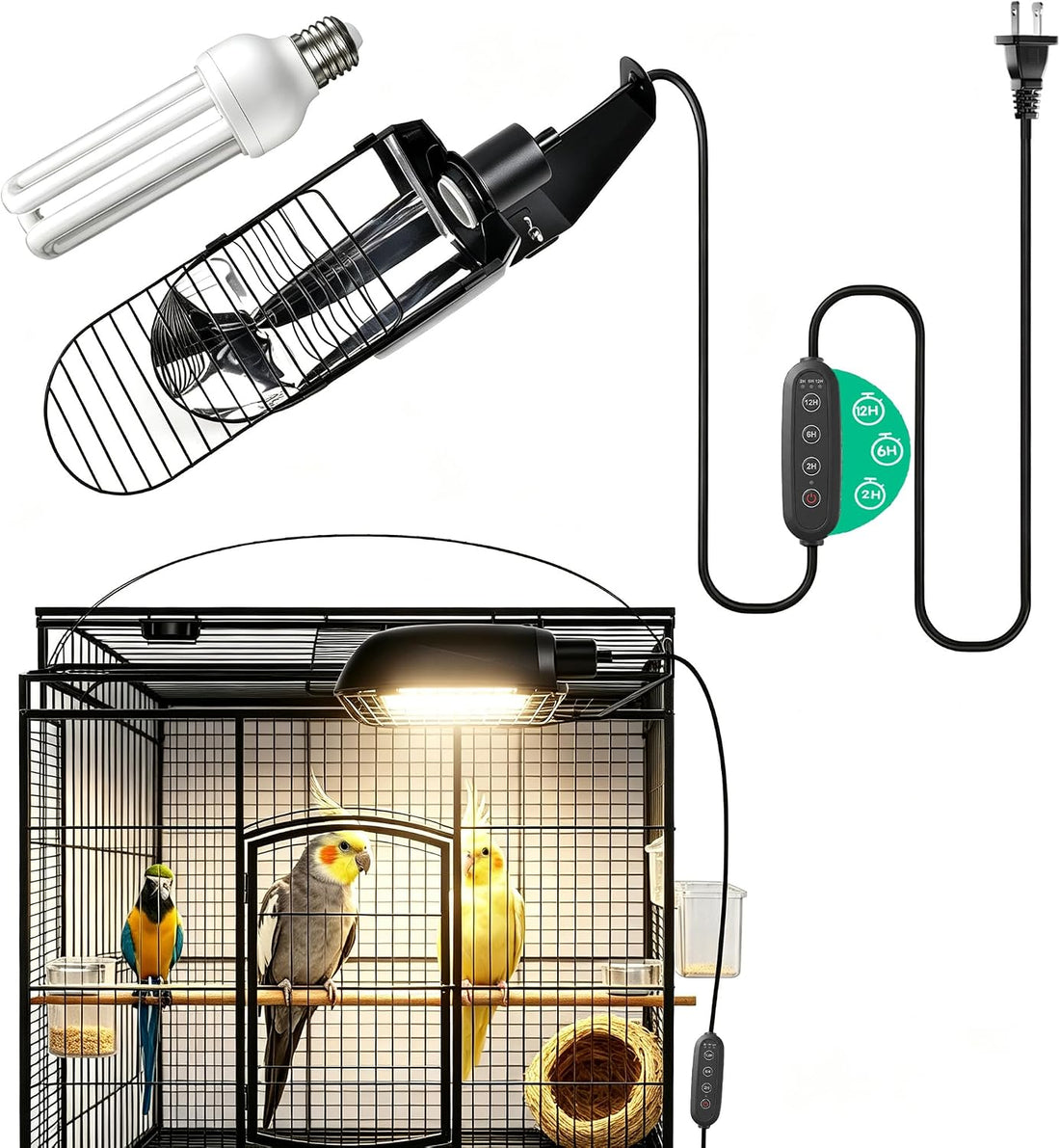 Lustaled 2.4% UVB Bird Cage Light Fixture Combo Kit with Adjustable