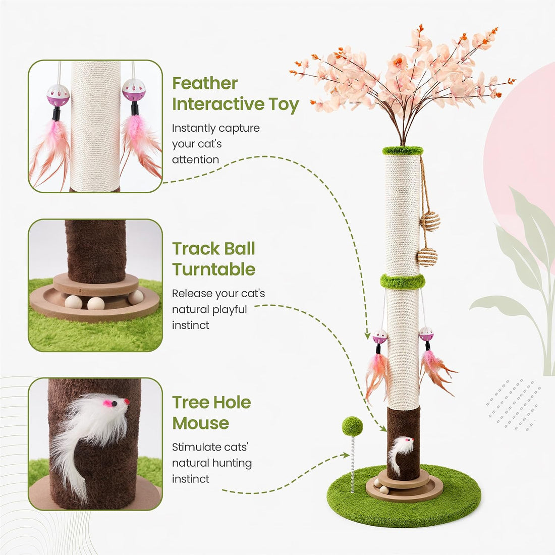 Flower Cat Scratching Post, 45 Inch Scratching Post for Indoor Cat