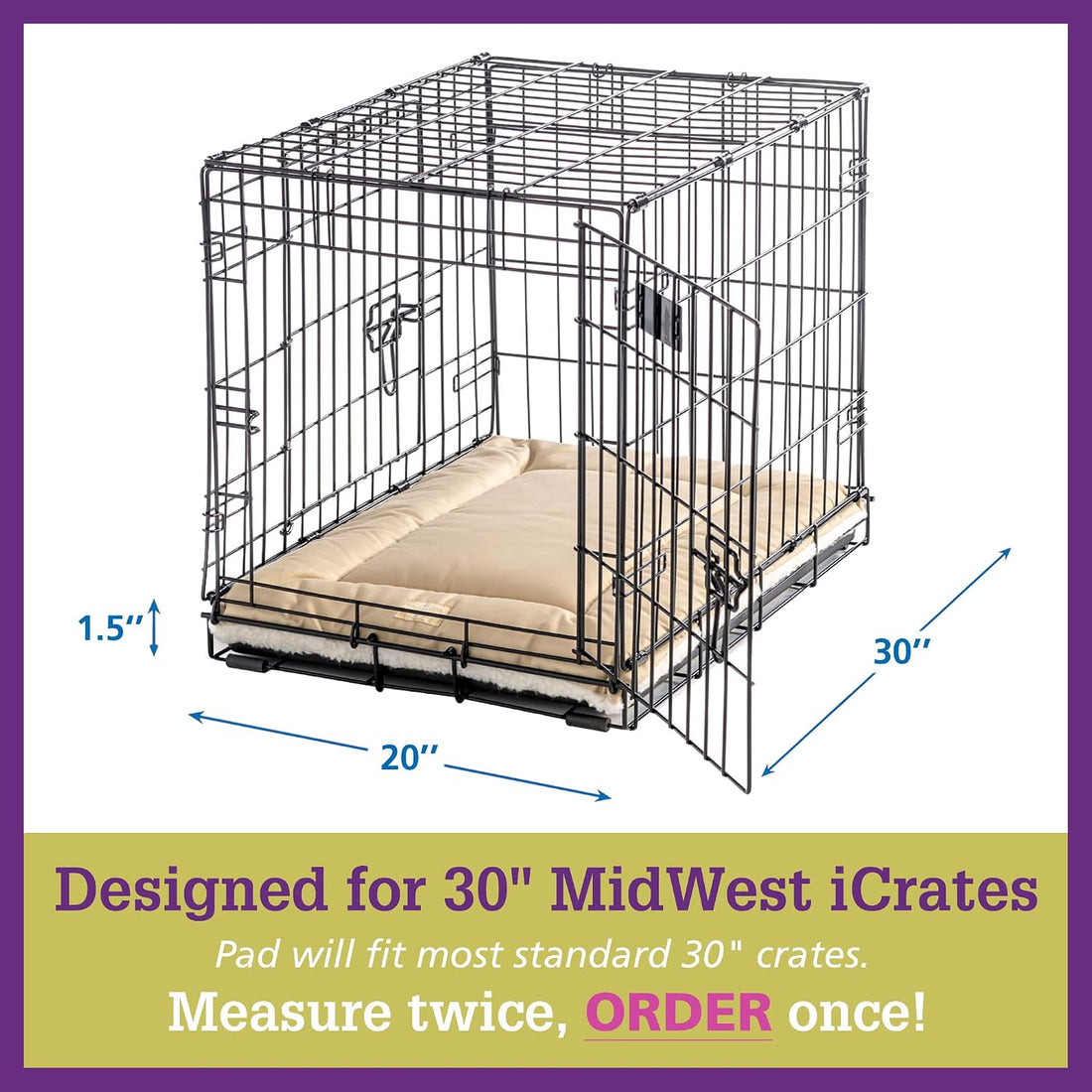 Pet Dreams Dog Crate Pad - Washable Kennel Mat