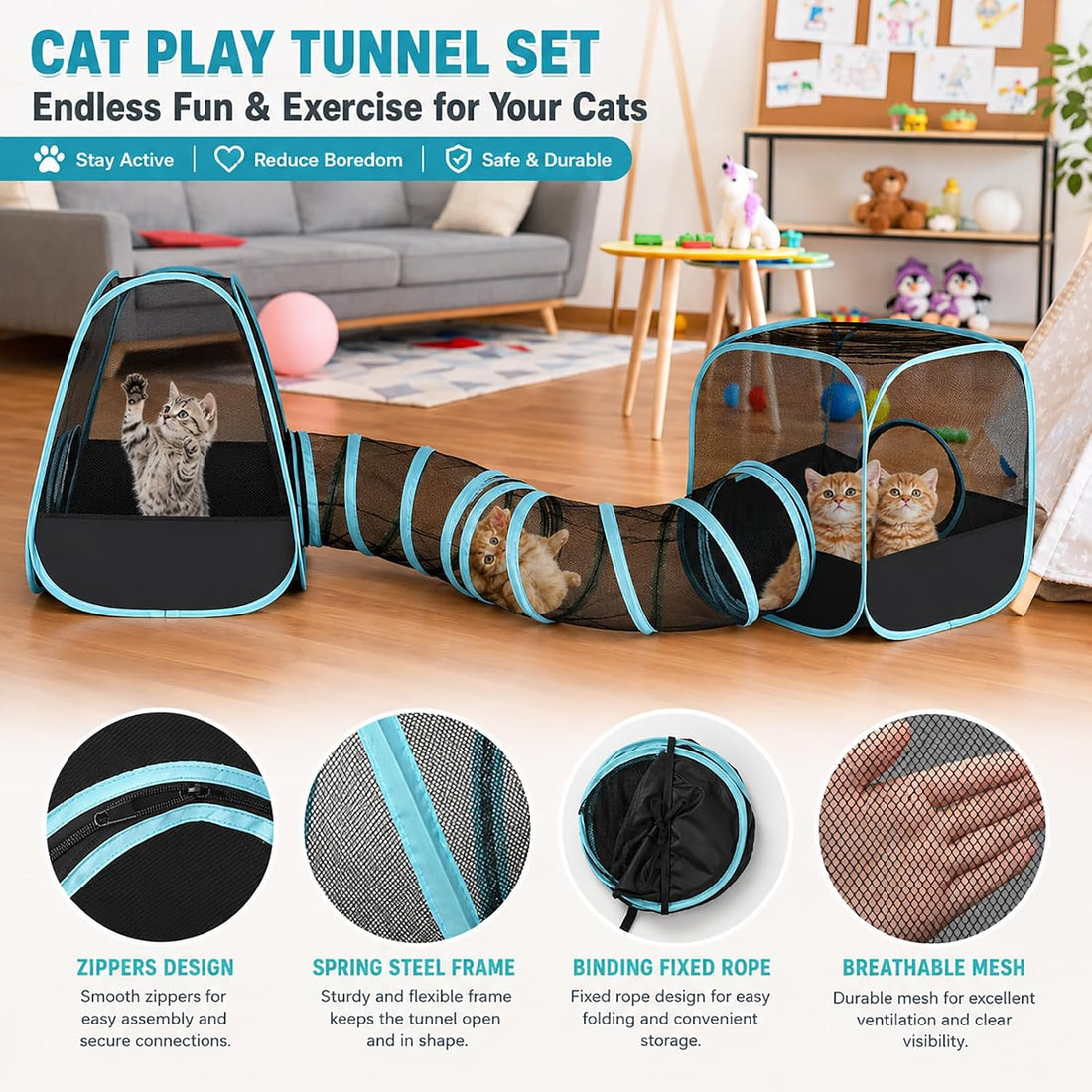 Rabbit Playpen with Tunnel, Bunny Tunnel Tent for Indoor Rabbits