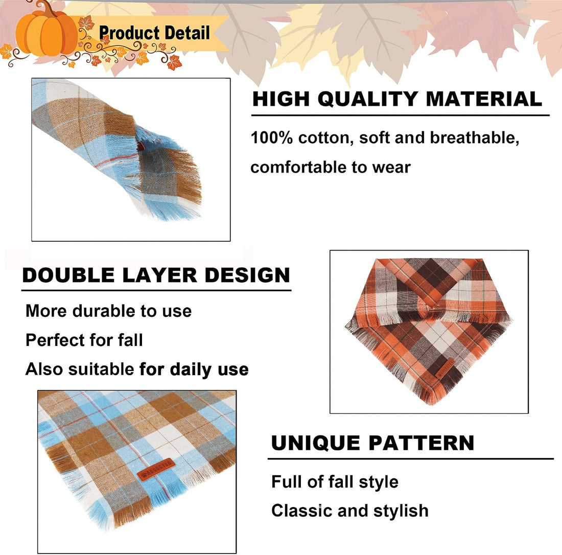 ADOGGYGO Fall Dog Bandana with Tassels Edges, Plaid Thanksgiving Scarf