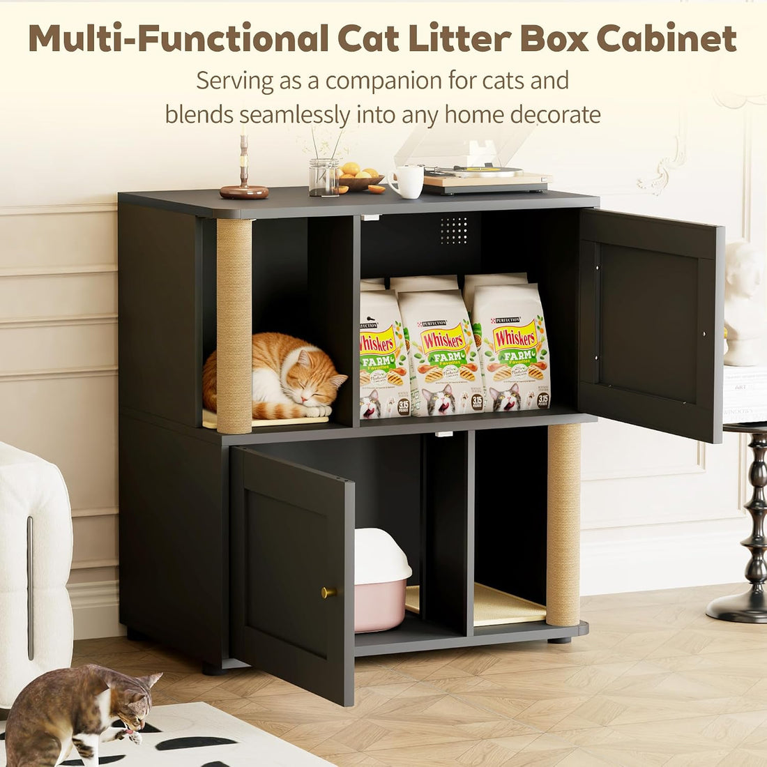 Double Cat Litter Box Enclosure, Litter Box Cabinet for 2 Cats