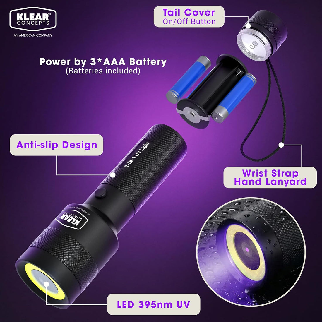 UV Flashlight, 2-in-1 Blacklight & White Light Mode, 395nm UV