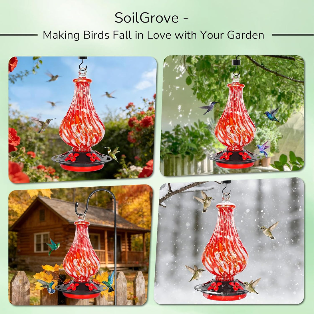 Blown Glass Hummingbird Feeder, 24oz Glass Nectar Feeder