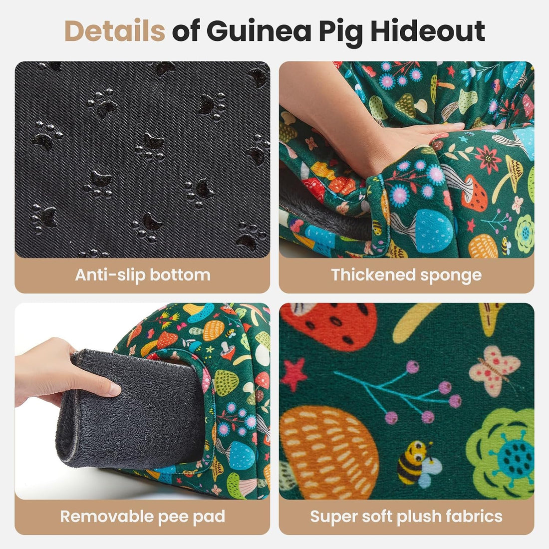 Guinea Pig Hideout Soft Large Bed Tunnel with Door Curtain 2 Pack