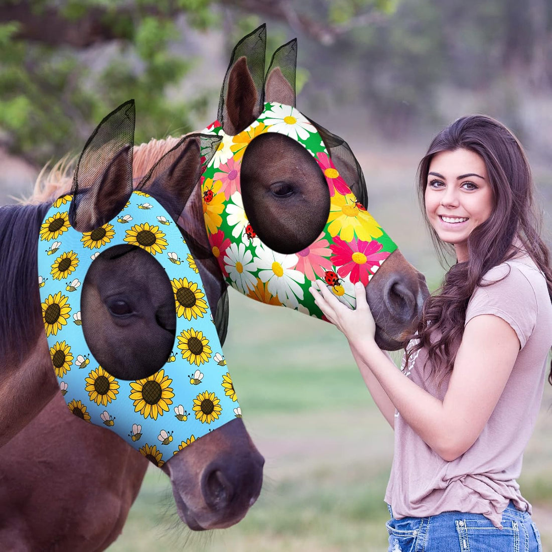 Weewooday 2 Pieces Horse Fly Masks for Horses Soft Fly Masks for Ears