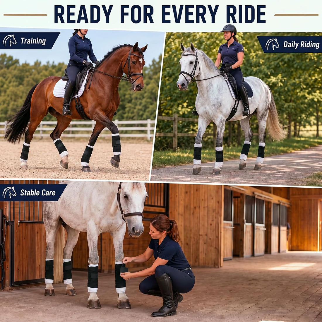 2pcs Horse Leg Quilted No-bow Wraps 14x27" and 2pcs Horse Polo Wraps