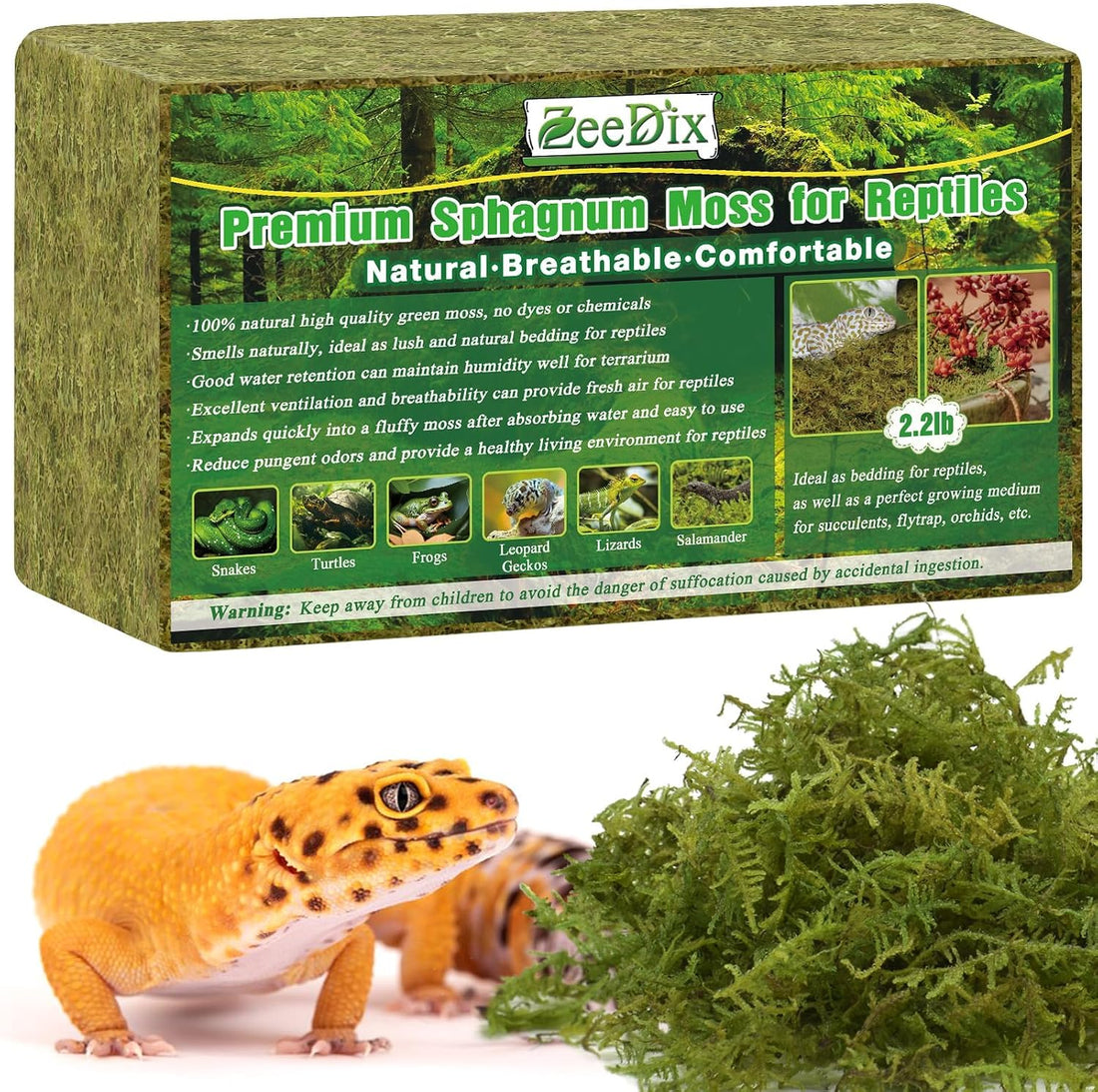 ZeeDix 8 OZ Premium Sphagnum Moss for Reptiles