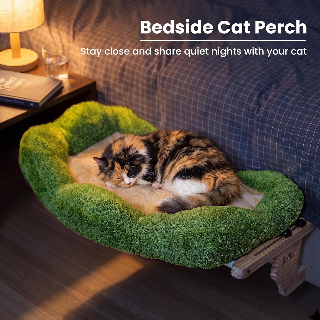 WOOCHPET Wooden Cat Window Perch, Cat Window Bed with Soft Cushion