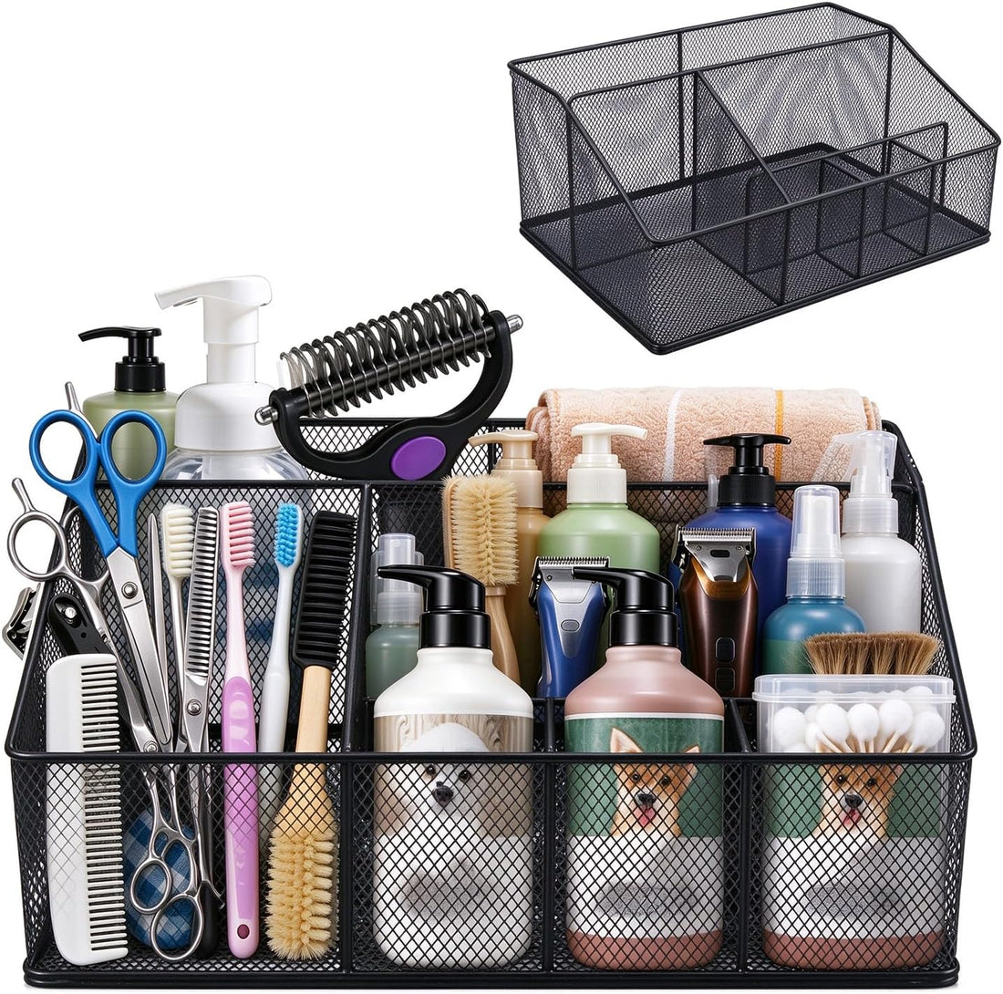 Universal Pet Grooming Supplies Organizer, 6-Compartment Mesh Wire