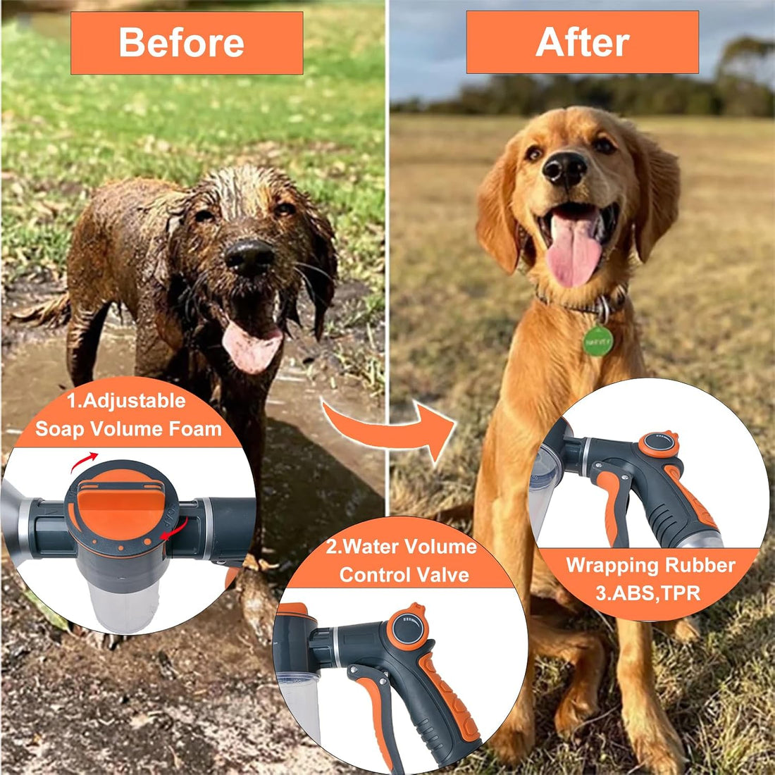 8-in-1 Dog Washing Hose Attachment with Soap Dispenser for Pets