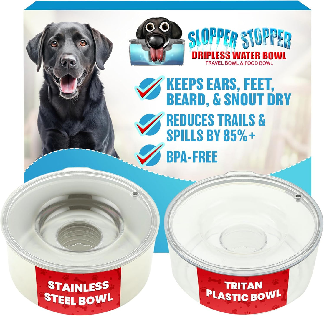 Slopper Stopper Tritan Plastic Dripless Water Bowl with Lid