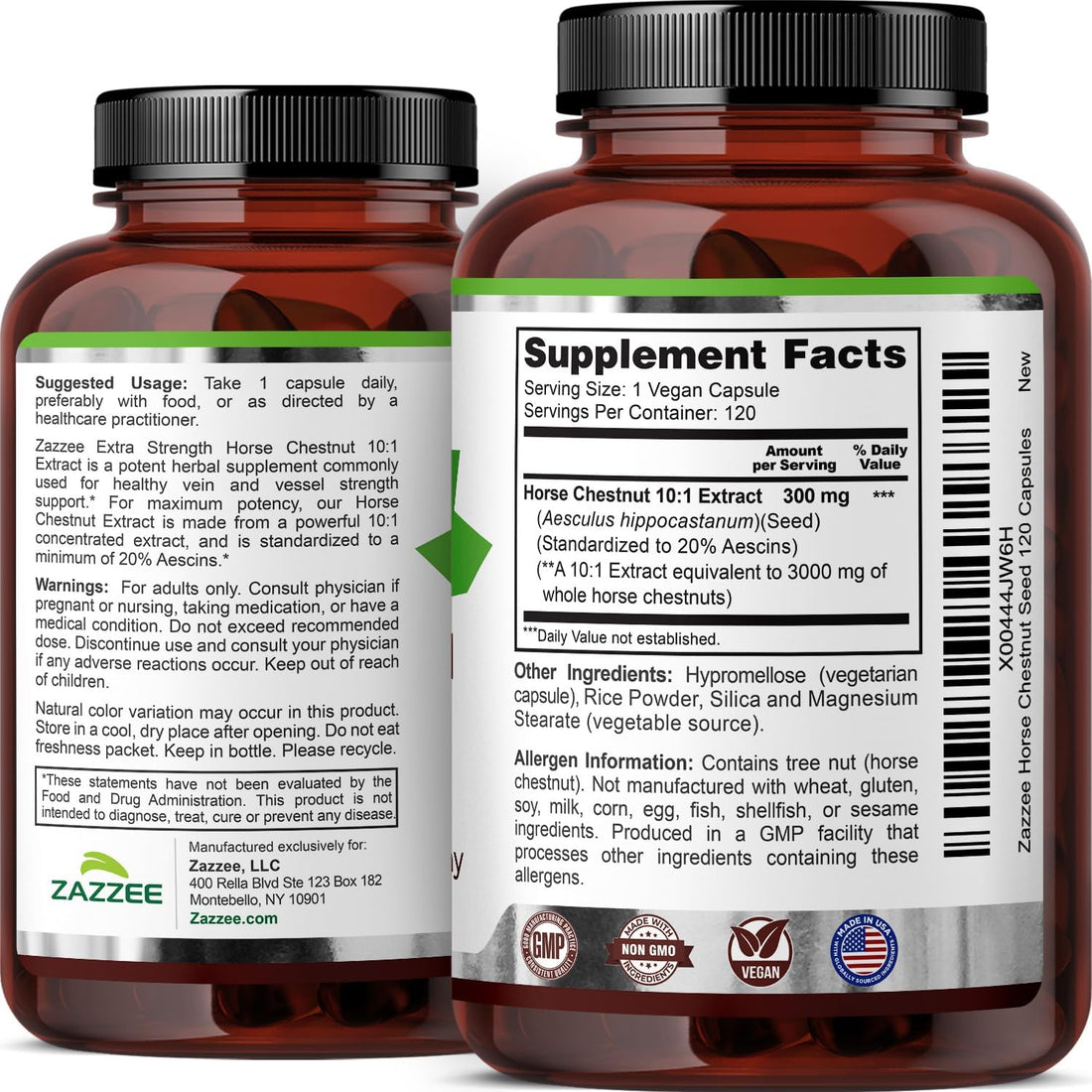 Zazzee Extra Strength Horse Chestnut 10:1 Extract, 20% Aescins, Vegan