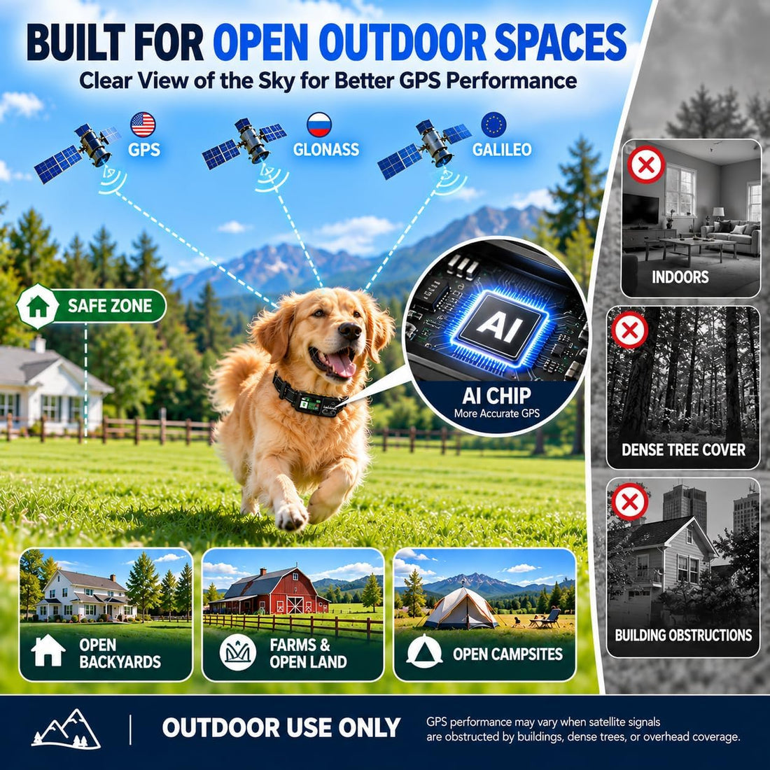 Wireless Dog Fence, GPS Dog Collar Fence System No Subscription