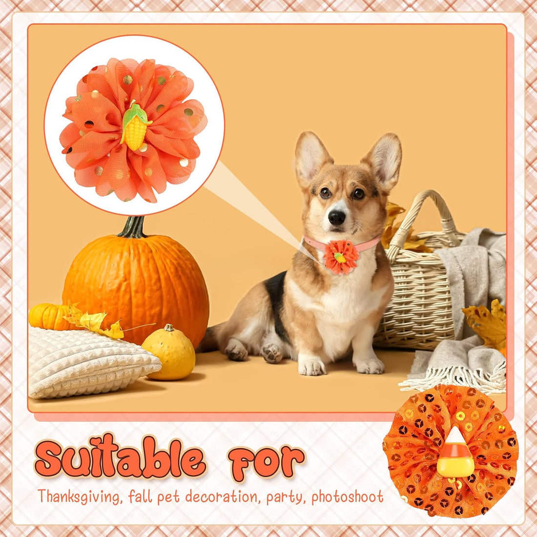 Frienda 8 Pcs Fall Thanksgiving Dog Collar Flower Attachment Bows