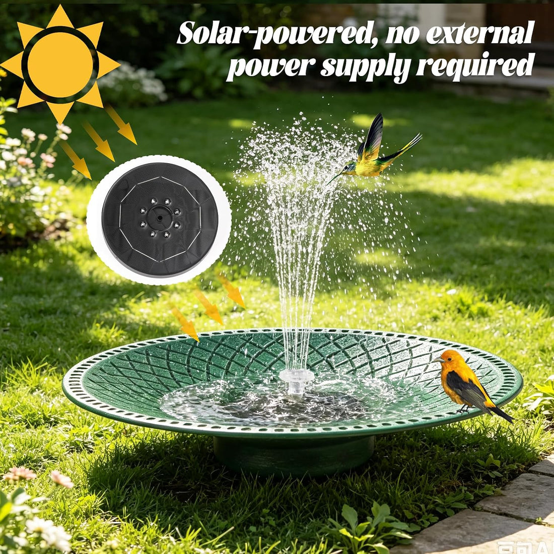 19.6" Large Bird Bath with Solar Fountain